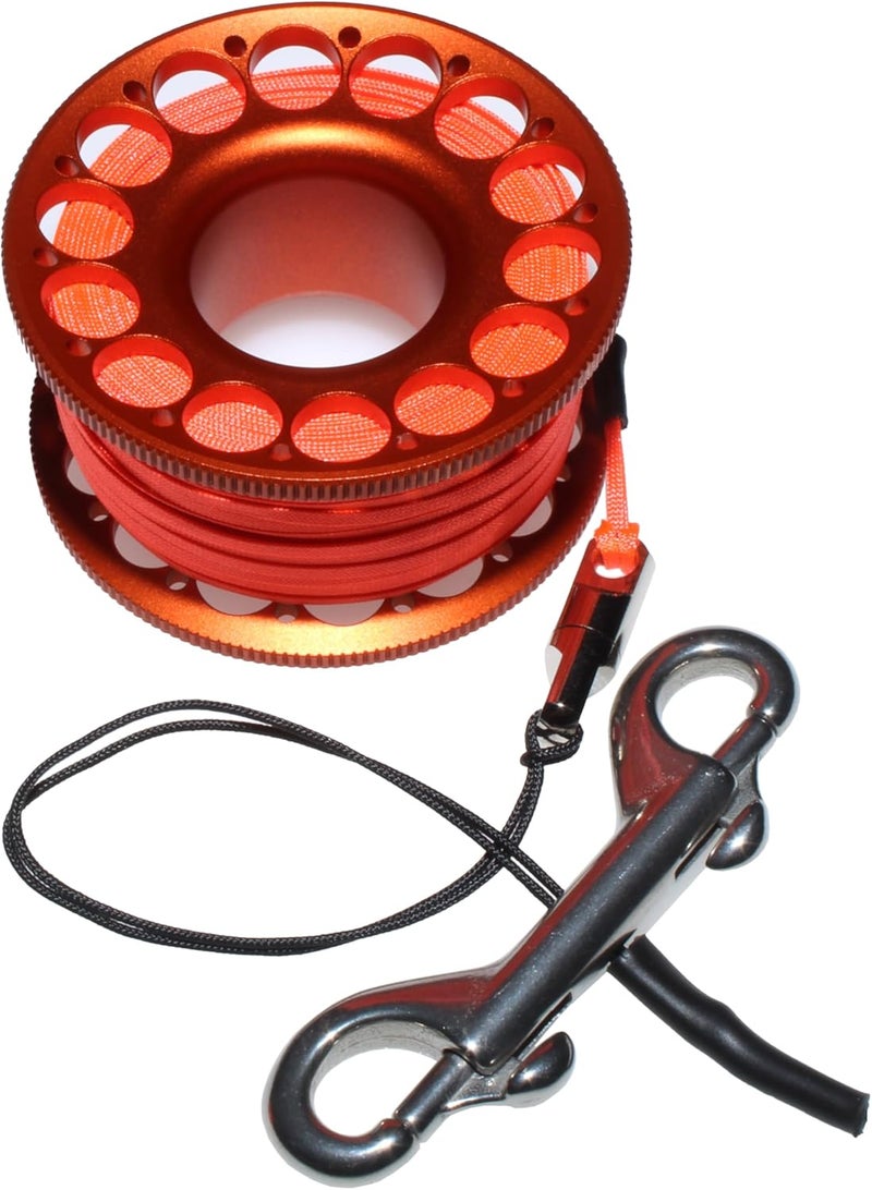 DiveTec 98FT SCUBA DIVING REEL – Aluminum Spool with Dual-Ended Snap, Vibrant Orange Anti-Twist Nylon Line, Large Center Opening & Hanging Buckle for Wreck/Reef Diving (ORANGE) - Image 1